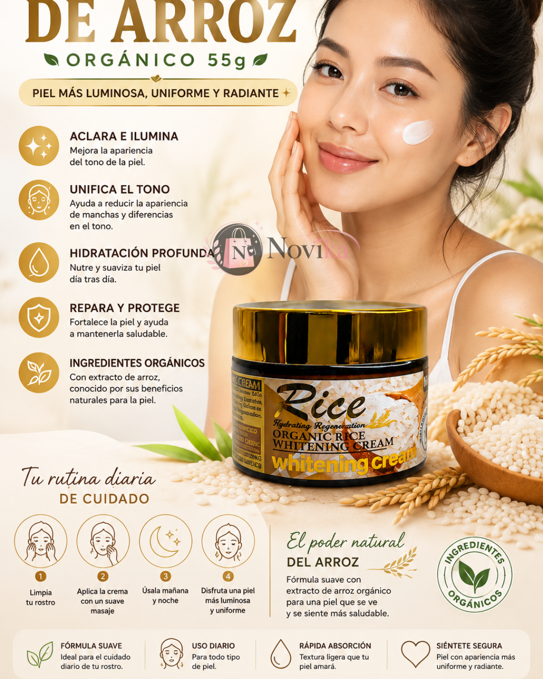 Crema Blanqueadora De Arroz Orgánico 55g